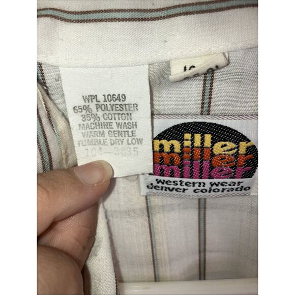 Vtg Miller Western Wear Men's 16x35 Pearl Snap Shirt White Stripped - Picture 11 of 11
